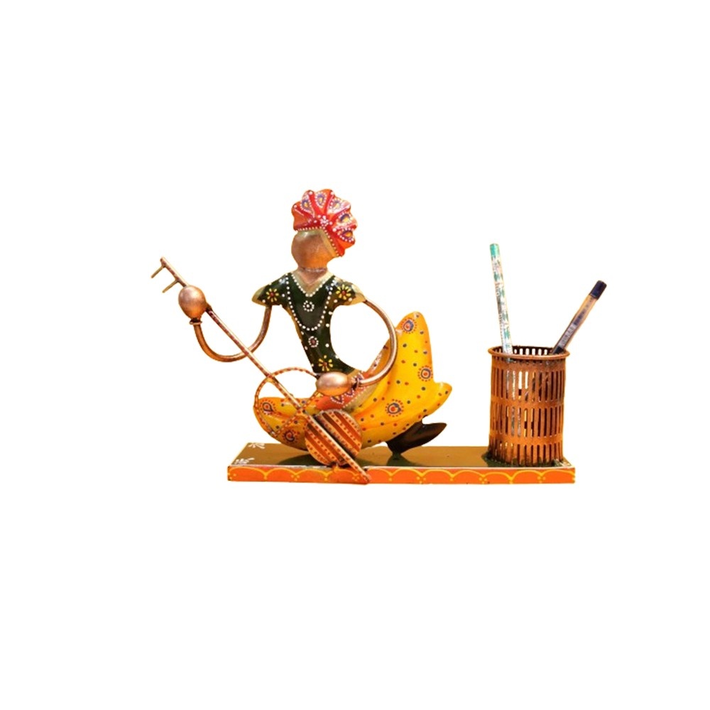 Iron Pen Stand with Sancheti Art Rajasthani Musicians Item Table Top Showpiece